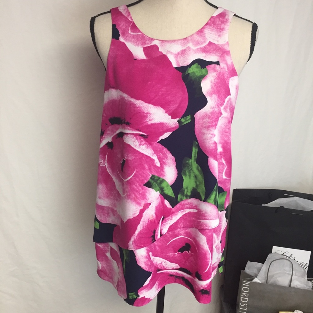 Cooper & Ella Big Pink Floral Overlay Blouse, M